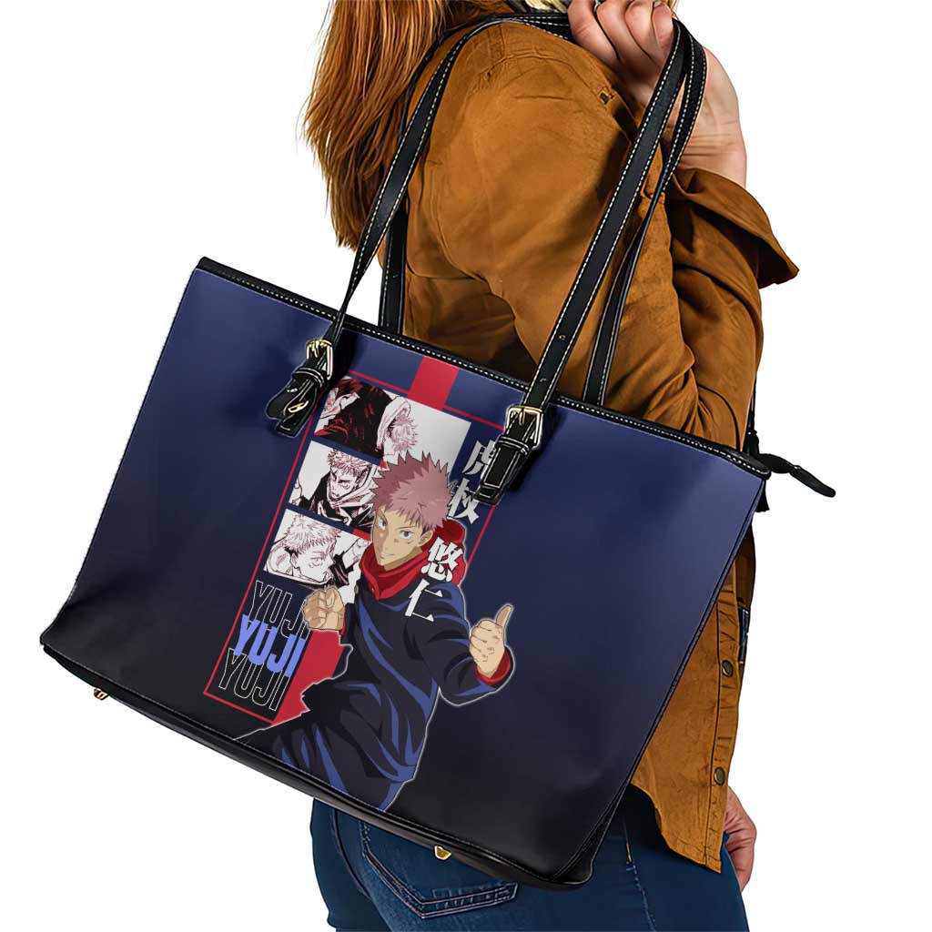 Yuji Itadori from Jujutsu Kaisen Leather Tote Bag with Action Pose and Energetic Expressions Design - The Mazicc