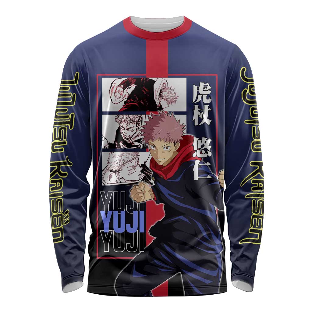 Yuji Itadori from Jujutsu Kaisen Long Sleeve Shirt with Action Pose and Energetic Expressions Design - The Mazicc