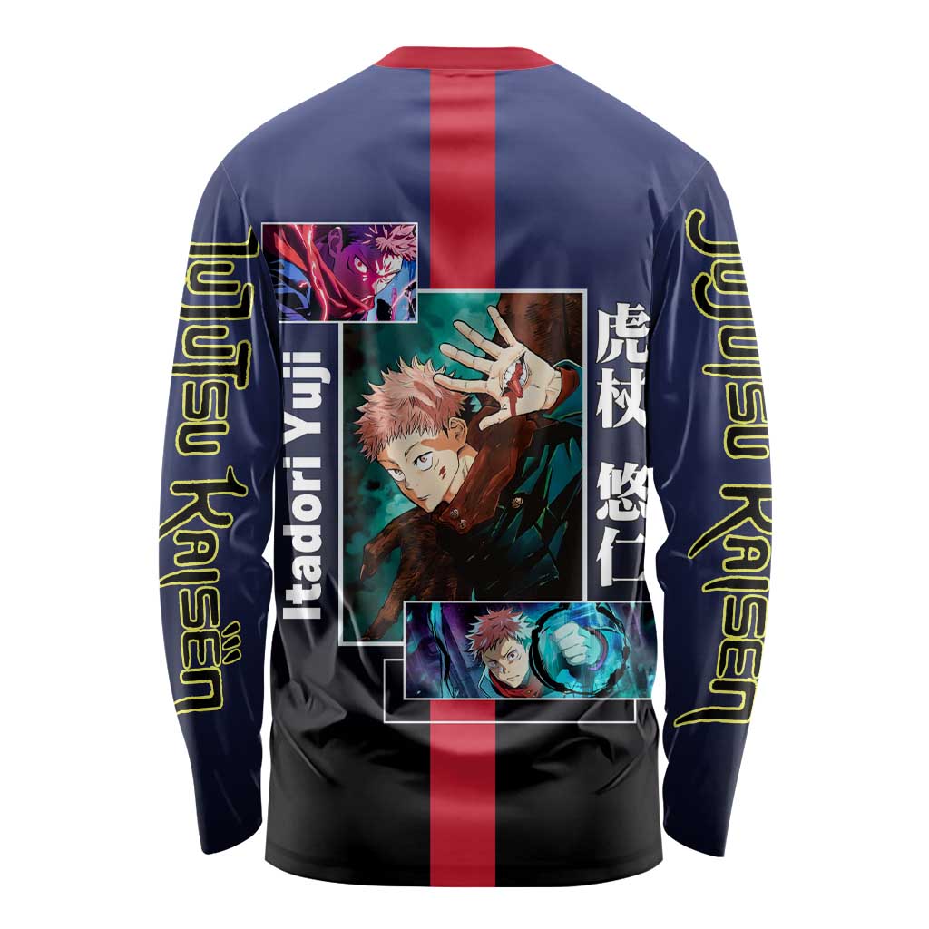 Yuji Itadori from Jujutsu Kaisen Long Sleeve Shirt with Action Pose and Energetic Expressions Design - The Mazicc