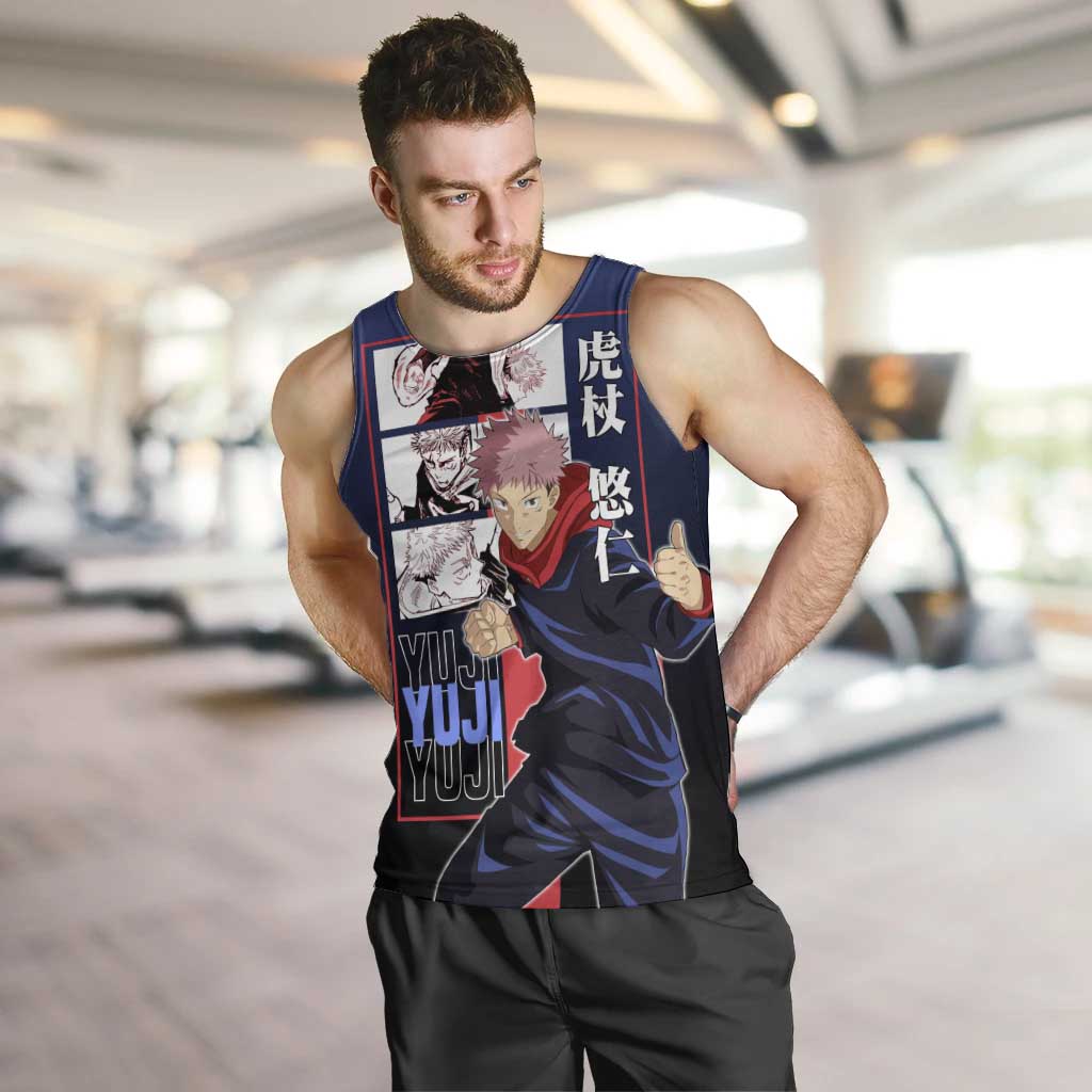 Yuji Itadori from Jujutsu Kaisen Men Tank Top with Action Pose and Energetic Expressions Design - The Mazicc