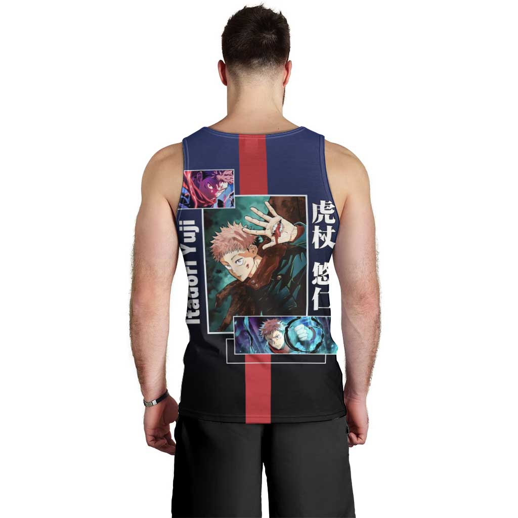 Yuji Itadori from Jujutsu Kaisen Men Tank Top with Action Pose and Energetic Expressions Design - The Mazicc