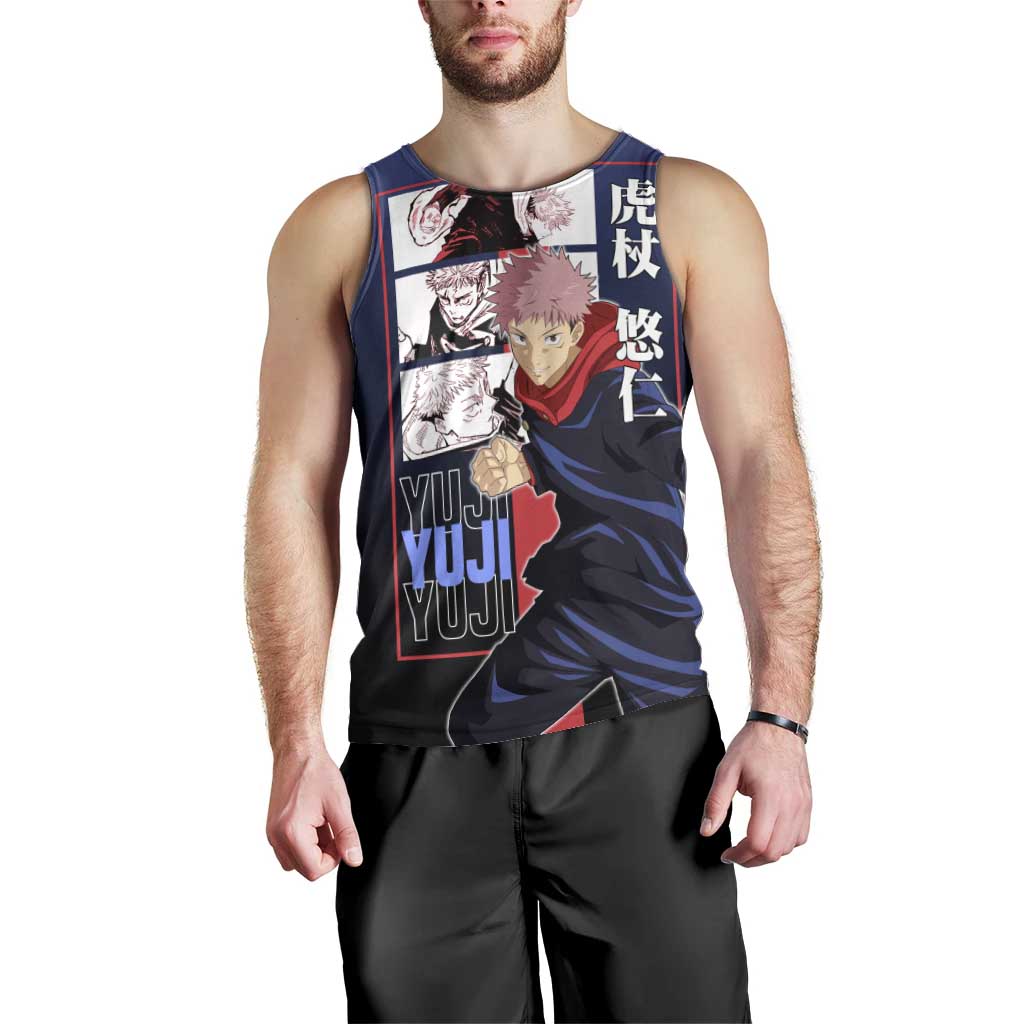 Yuji Itadori from Jujutsu Kaisen Men Tank Top with Action Pose and Energetic Expressions Design - The Mazicc