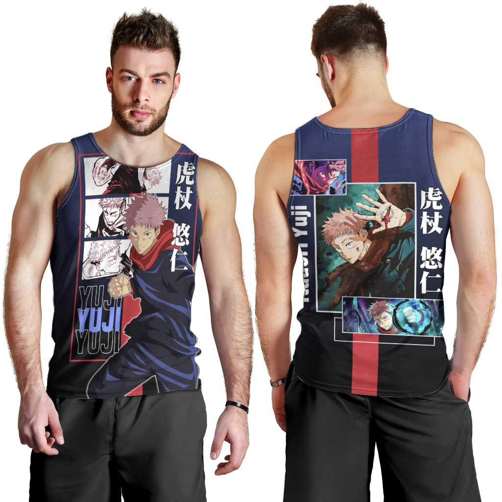Yuji Itadori from Jujutsu Kaisen Men Tank Top with Action Pose and Energetic Expressions Design - The Mazicc