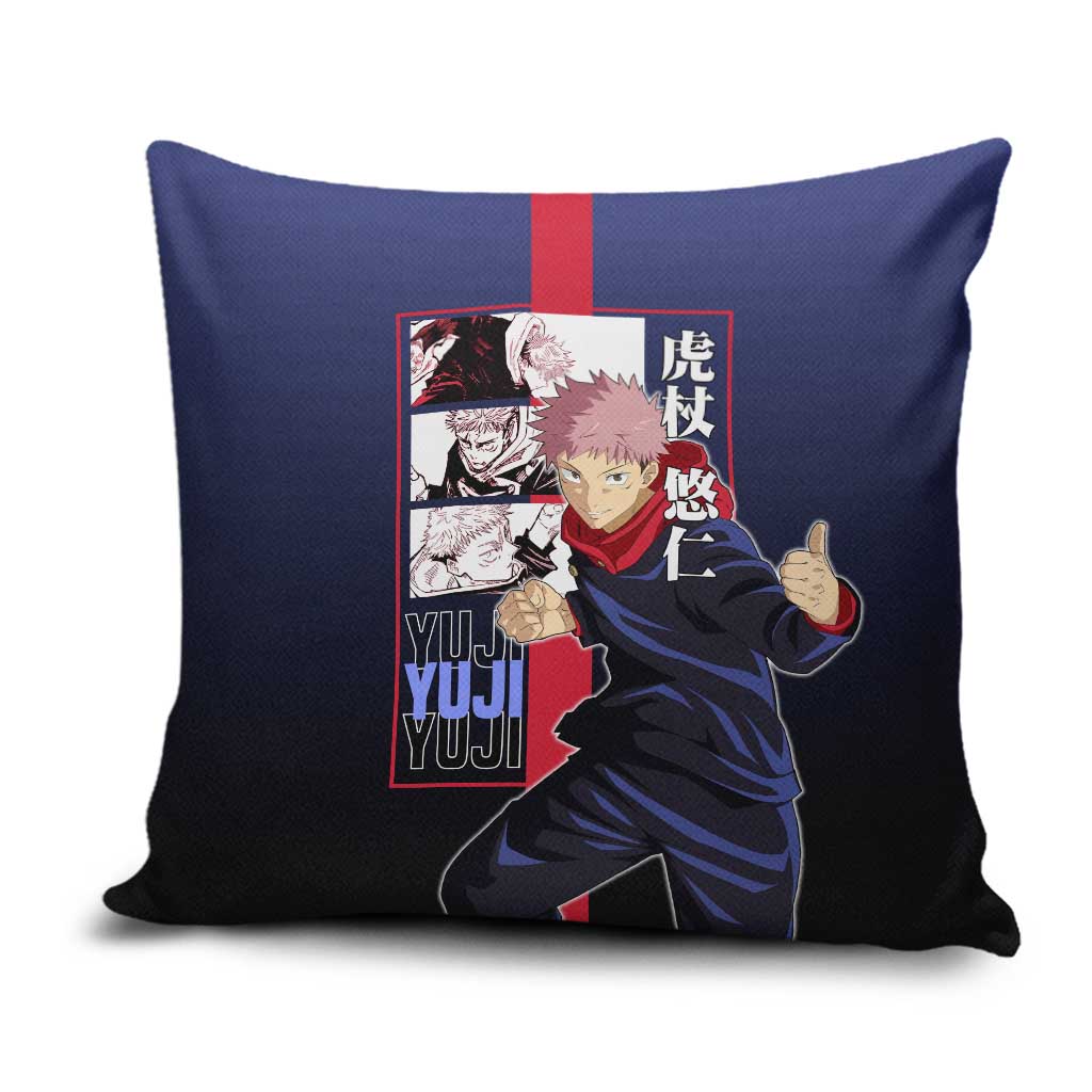 Yuji Itadori from Jujutsu Kaisen Pillow Cover with Action Pose and Energetic Expressions Design - The Mazicc