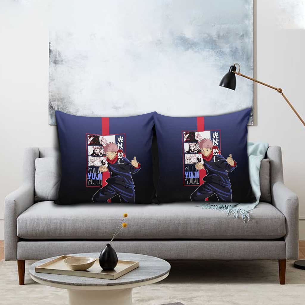 Yuji Itadori from Jujutsu Kaisen Pillow Cover with Action Pose and Energetic Expressions Design - The Mazicc