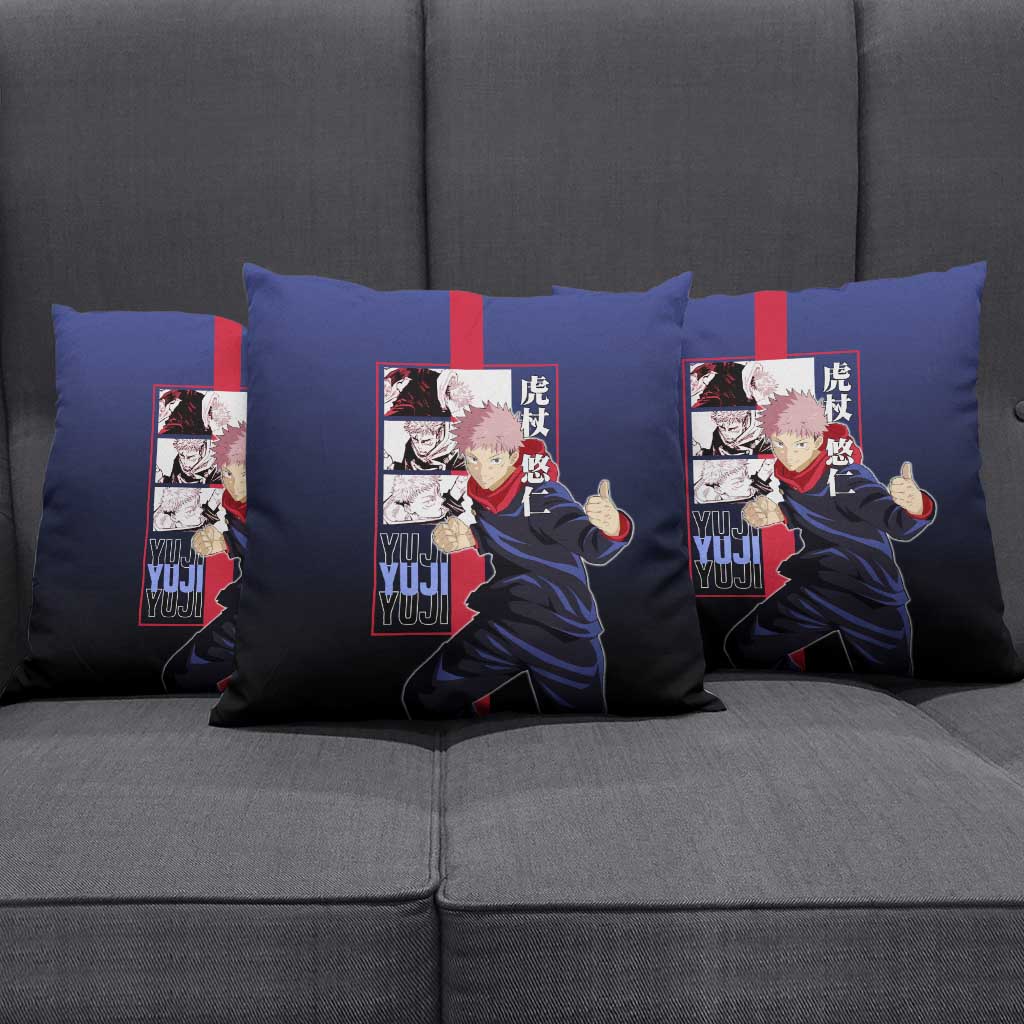Yuji Itadori from Jujutsu Kaisen Pillow Cover with Action Pose and Energetic Expressions Design - The Mazicc