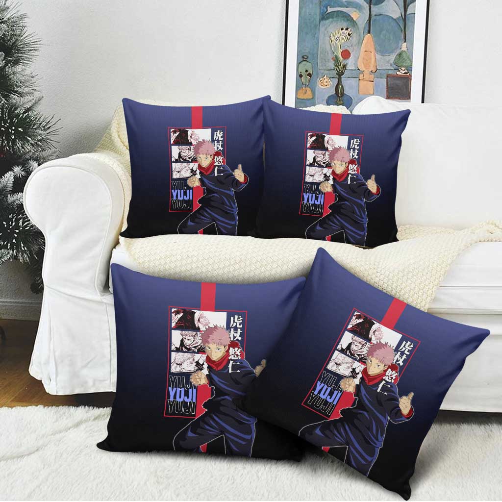 Yuji Itadori from Jujutsu Kaisen Pillow Cover with Action Pose and Energetic Expressions Design - The Mazicc