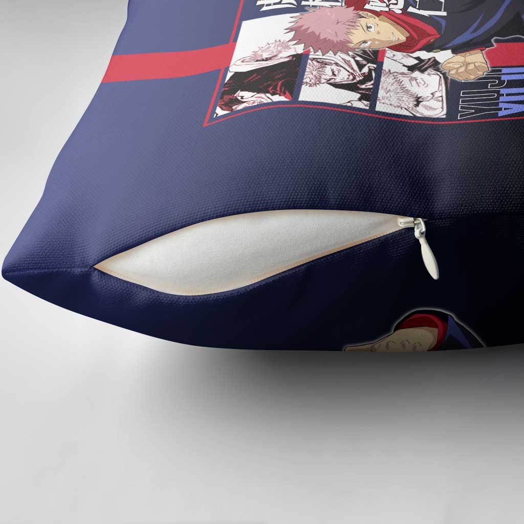 Yuji Itadori from Jujutsu Kaisen Pillow Cover with Action Pose and Energetic Expressions Design - The Mazicc