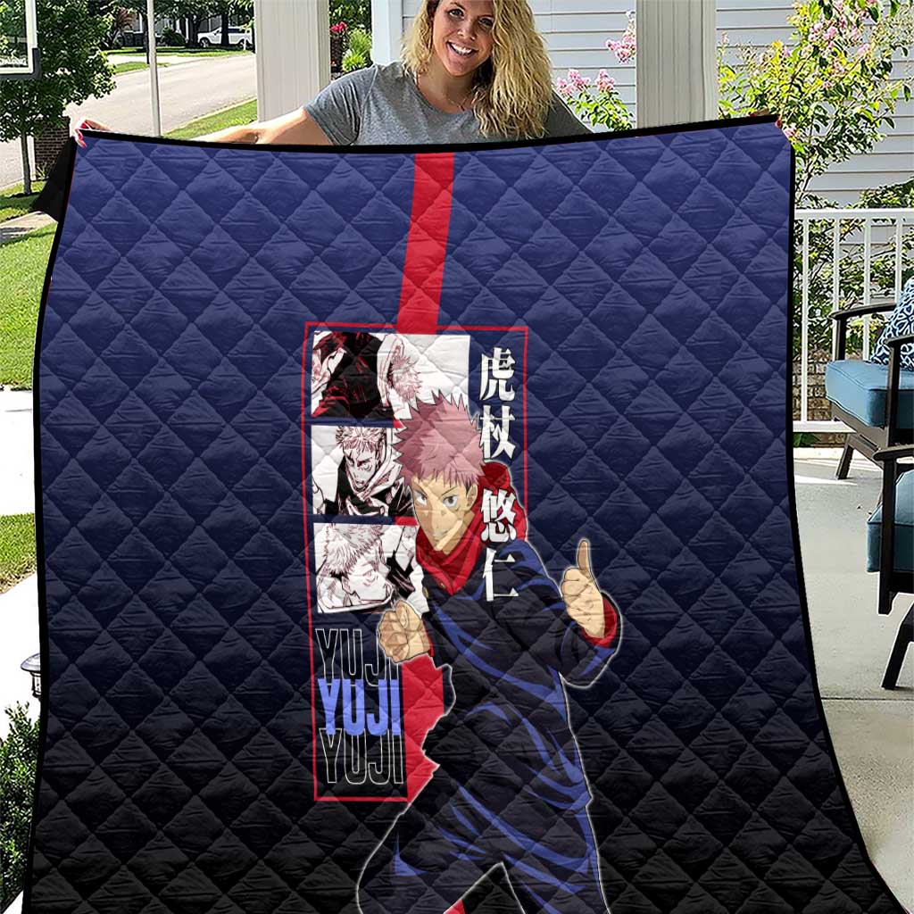 Yuji Itadori from Jujutsu Kaisen Quilt with Action Pose and Energetic Expressions Design - The Mazicc