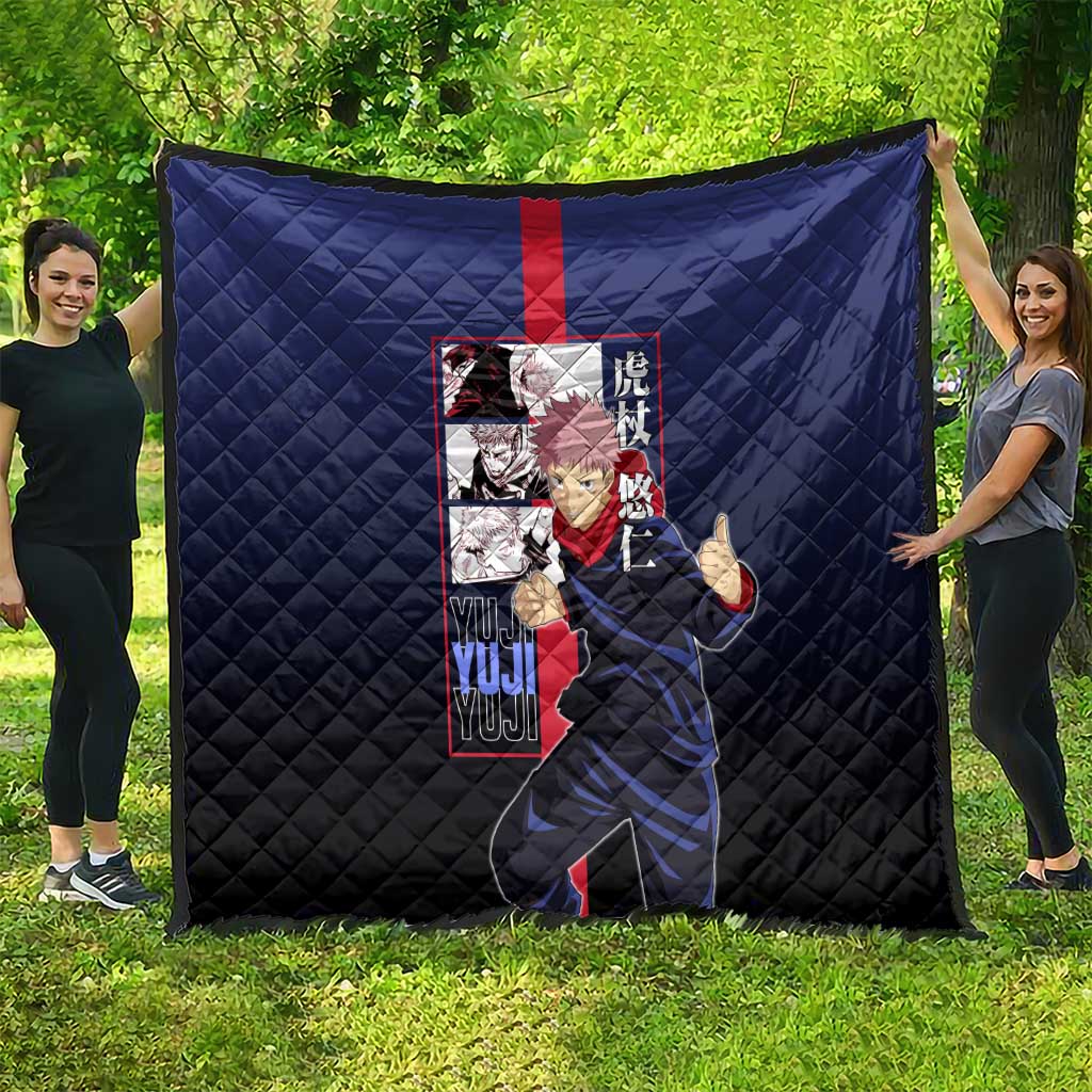 Yuji Itadori from Jujutsu Kaisen Quilt with Action Pose and Energetic Expressions Design - The Mazicc