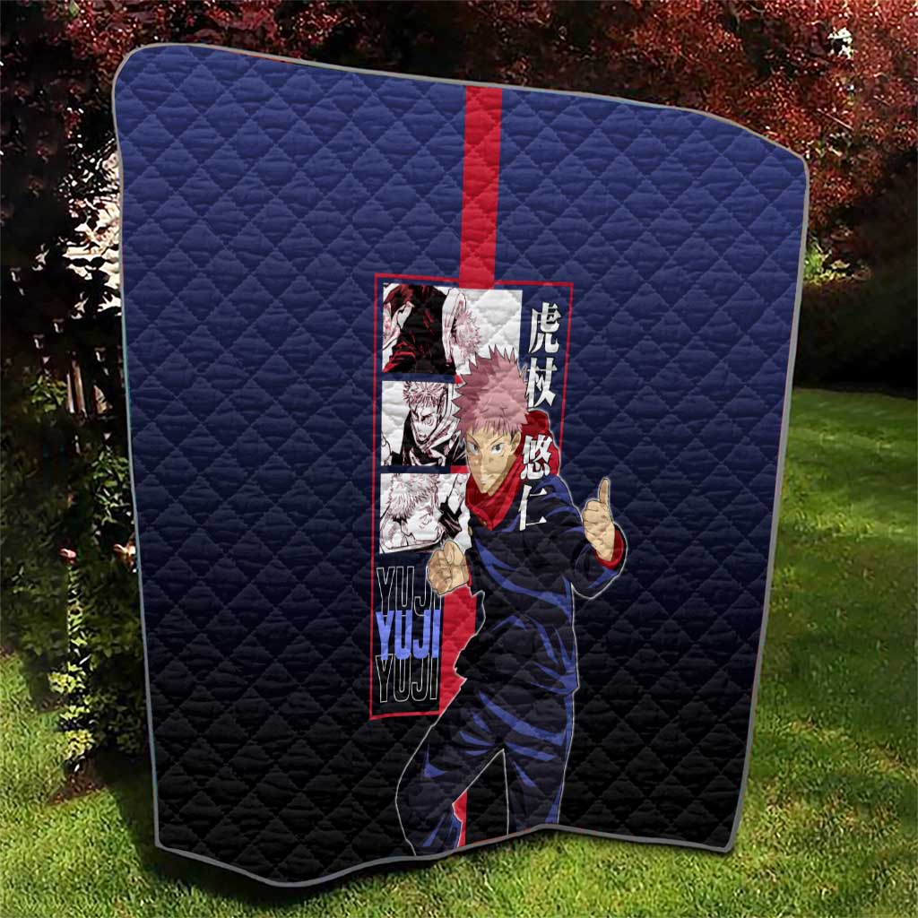 Yuji Itadori from Jujutsu Kaisen Quilt with Action Pose and Energetic Expressions Design - The Mazicc
