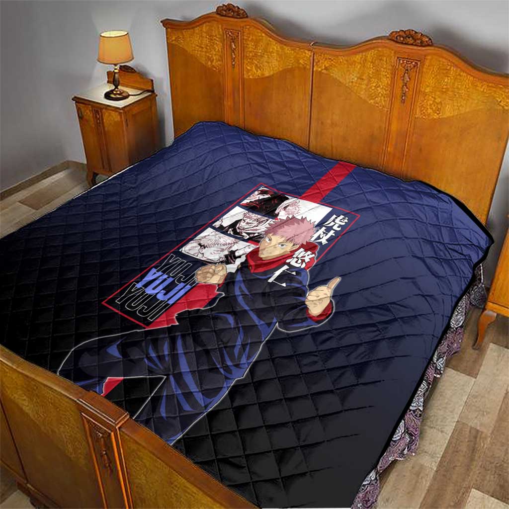 Yuji Itadori from Jujutsu Kaisen Quilt with Action Pose and Energetic Expressions Design - The Mazicc