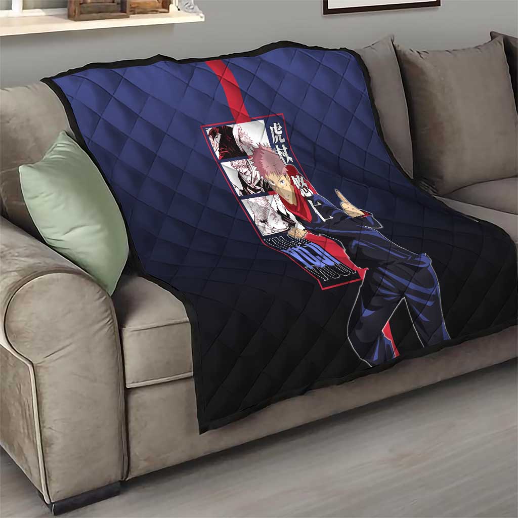 Yuji Itadori from Jujutsu Kaisen Quilt with Action Pose and Energetic Expressions Design - The Mazicc