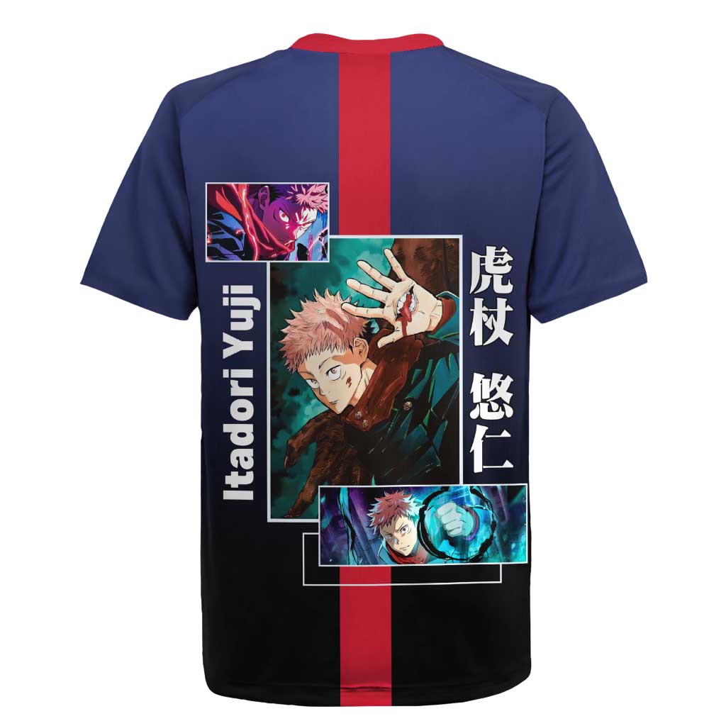 Yuji Itadori from Jujutsu Kaisen Rugby Jersey with Action Pose and Energetic Expressions Design - The Mazicc