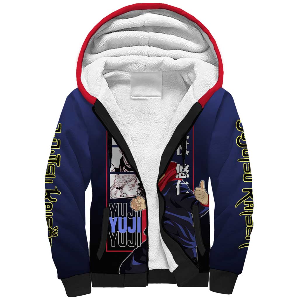 Yuji Itadori from Jujutsu Kaisen Sherpa Hoodie with Action Pose and Energetic Expressions Design - The Mazicc