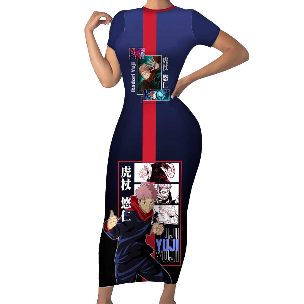 Yuji Itadori from Jujutsu Kaisen Short Sleeve Bodycon Dress with Action Pose and Energetic Expressions Design - The Mazicc