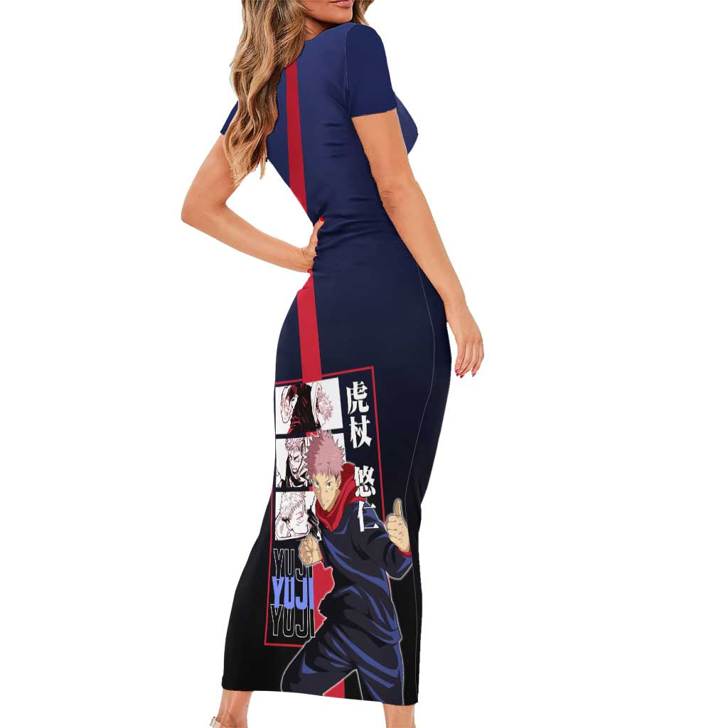 Yuji Itadori from Jujutsu Kaisen Short Sleeve Bodycon Dress with Action Pose and Energetic Expressions Design - The Mazicc