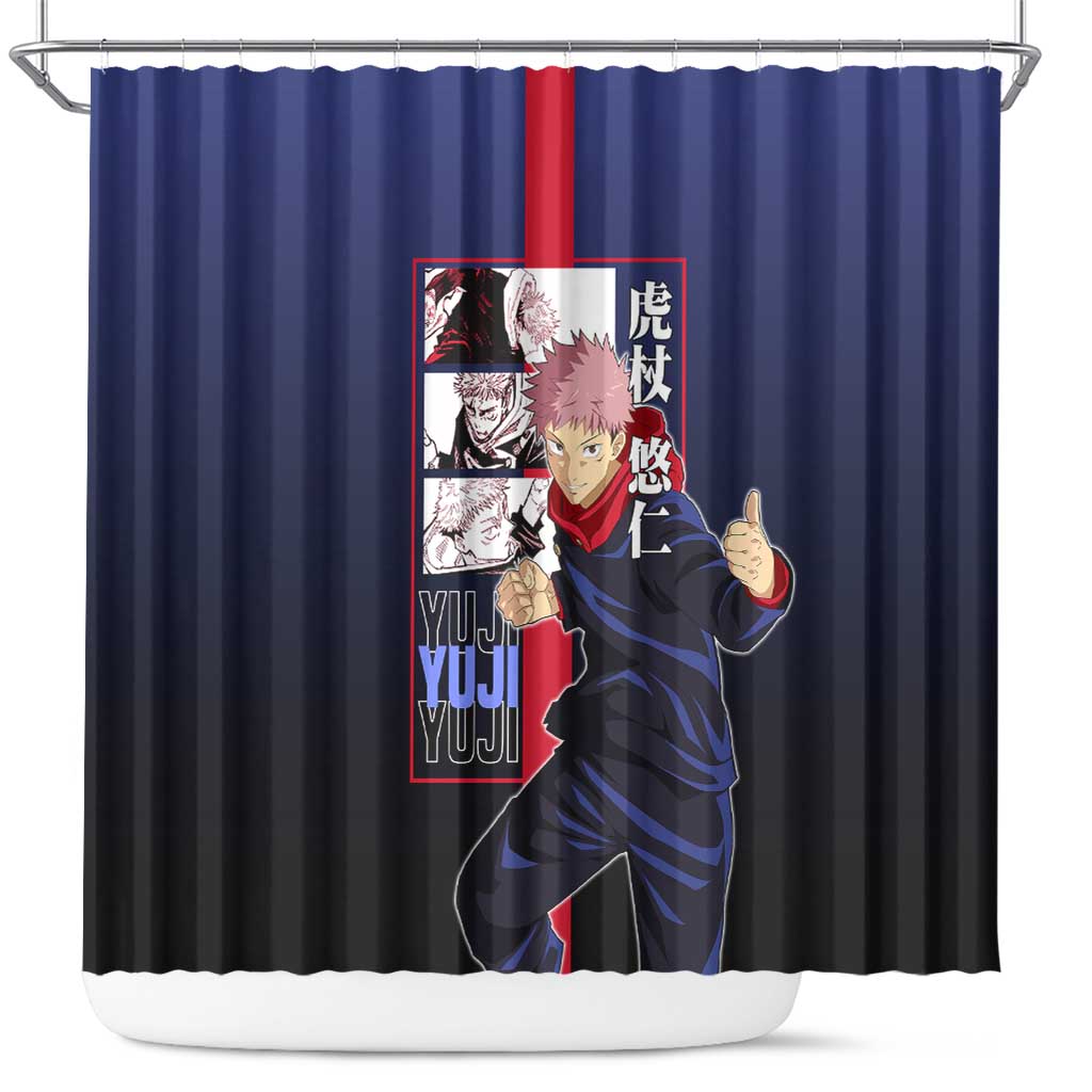 Yuji Itadori from Jujutsu Kaisen Shower Curtain with Action Pose and Energetic Expressions Design - The Mazicc