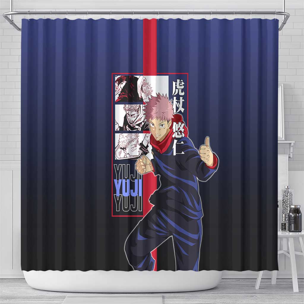 Yuji Itadori from Jujutsu Kaisen Shower Curtain with Action Pose and Energetic Expressions Design - The Mazicc
