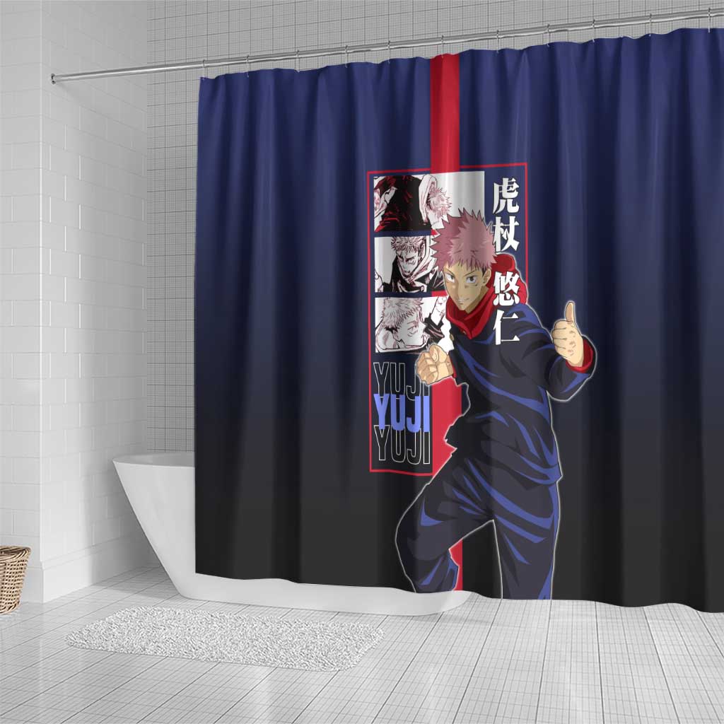 Yuji Itadori from Jujutsu Kaisen Shower Curtain with Action Pose and Energetic Expressions Design - The Mazicc