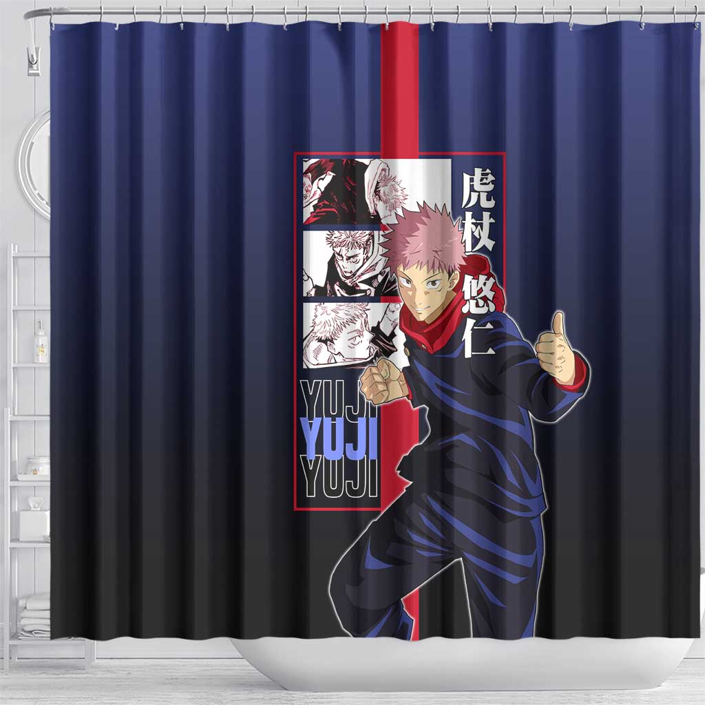Yuji Itadori from Jujutsu Kaisen Shower Curtain with Action Pose and Energetic Expressions Design - The Mazicc