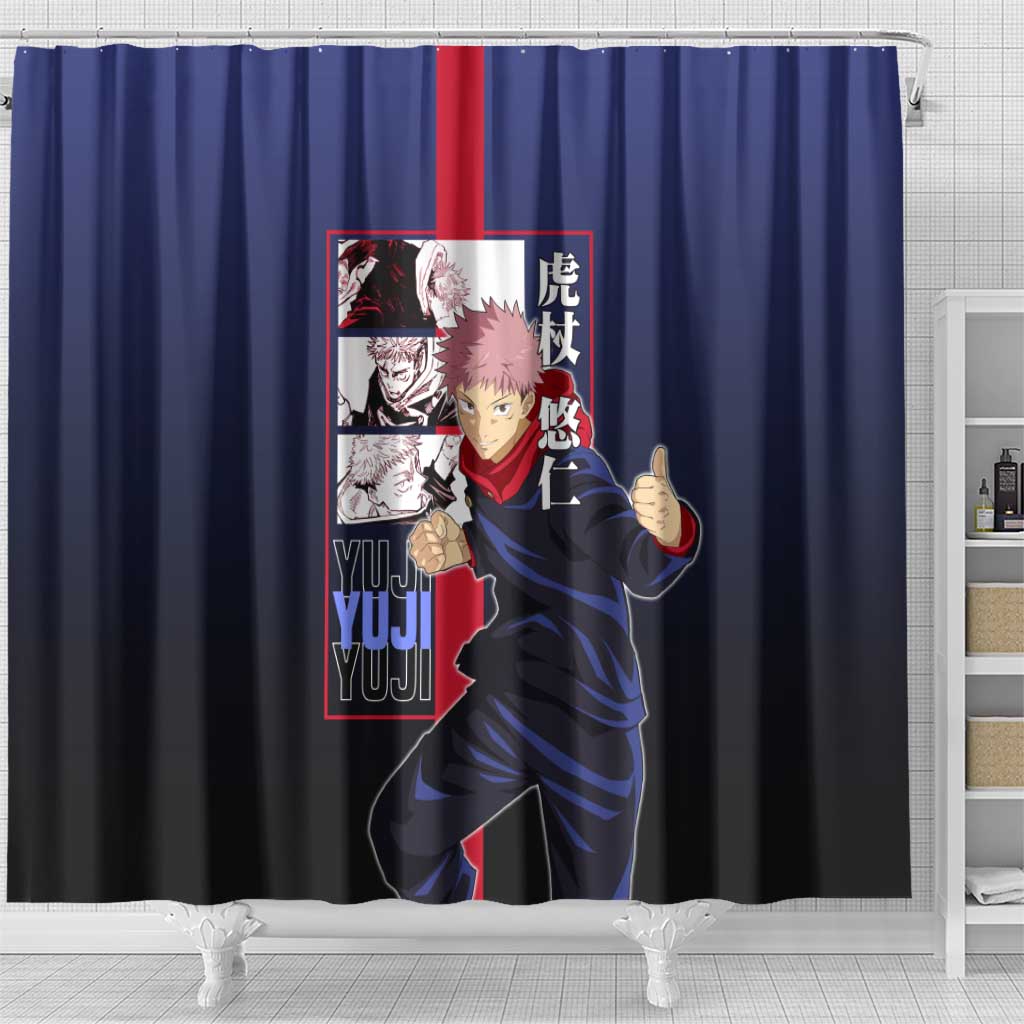 Yuji Itadori from Jujutsu Kaisen Shower Curtain with Action Pose and Energetic Expressions Design - The Mazicc