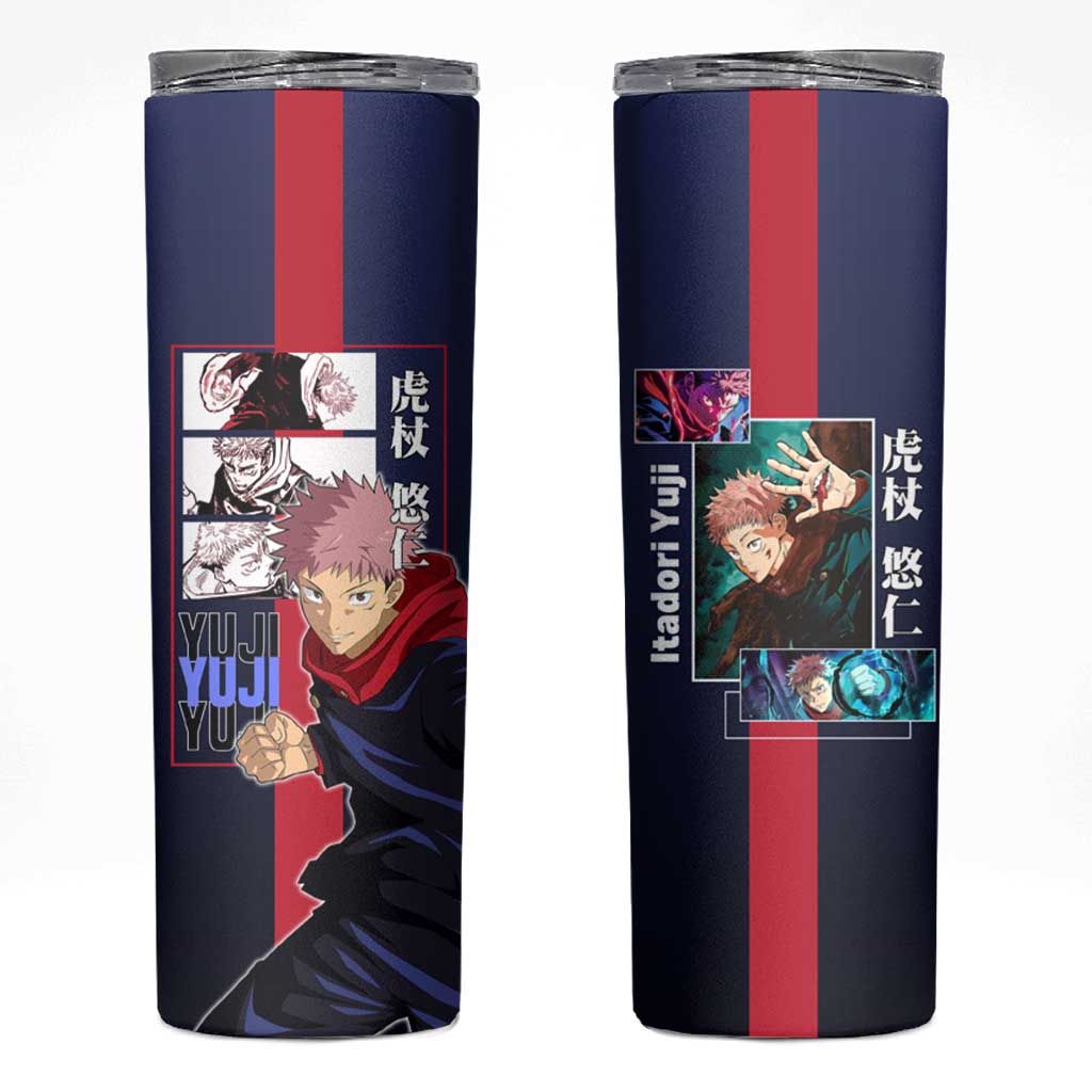 Yuji Itadori from Jujutsu Kaisen Skinny Tumbler with Action Pose and Energetic Expressions Design - The Mazicc
