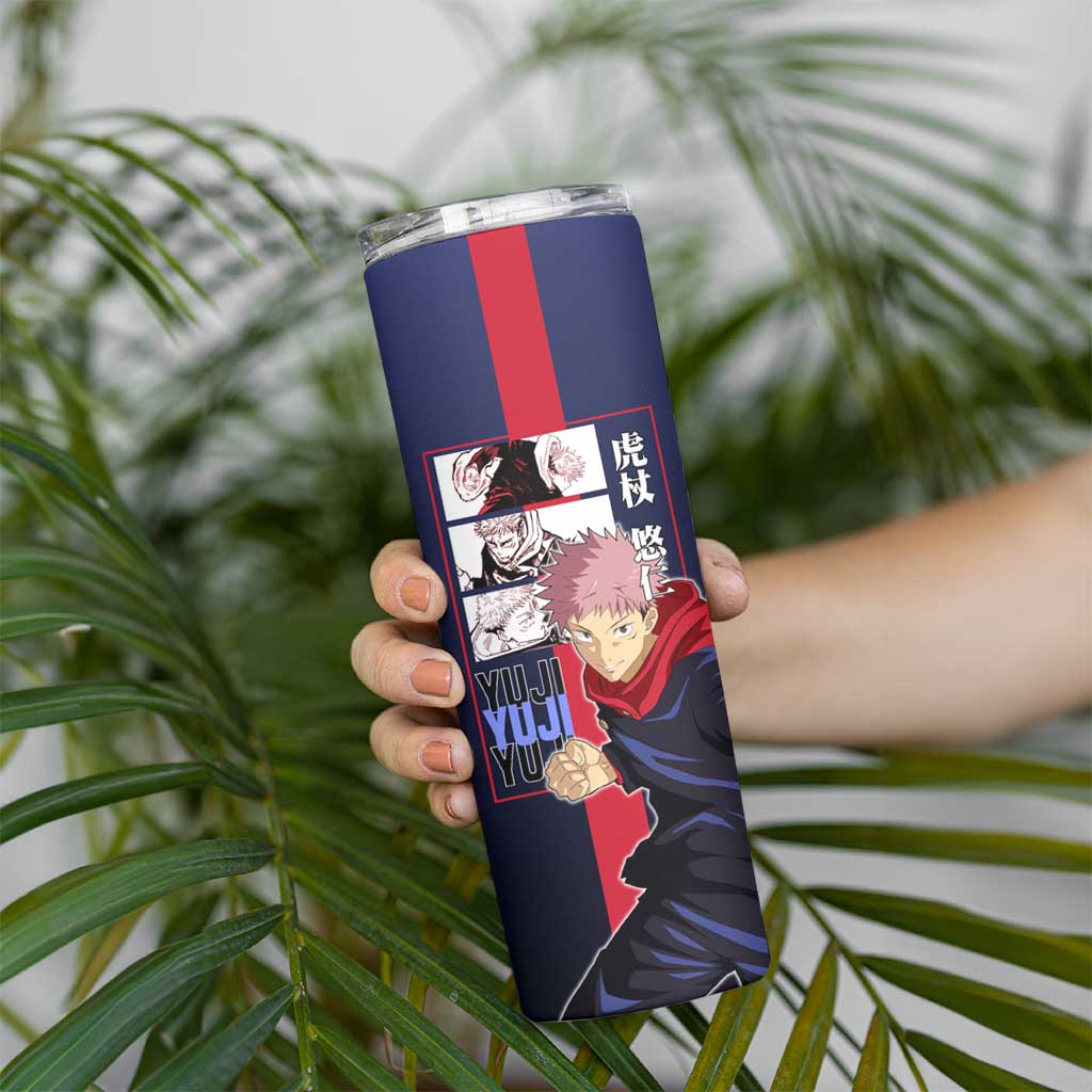 Yuji Itadori from Jujutsu Kaisen Skinny Tumbler with Action Pose and Energetic Expressions Design - The Mazicc