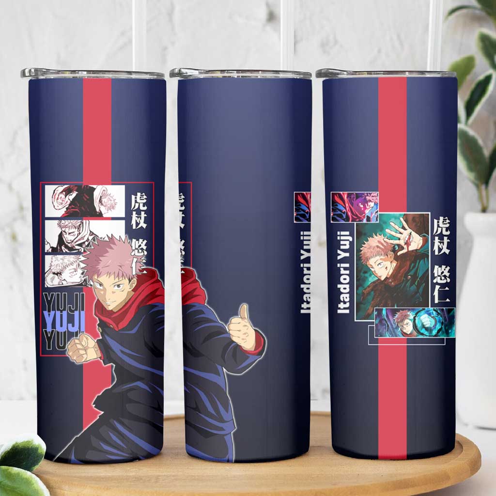 Yuji Itadori from Jujutsu Kaisen Skinny Tumbler with Action Pose and Energetic Expressions Design - The Mazicc