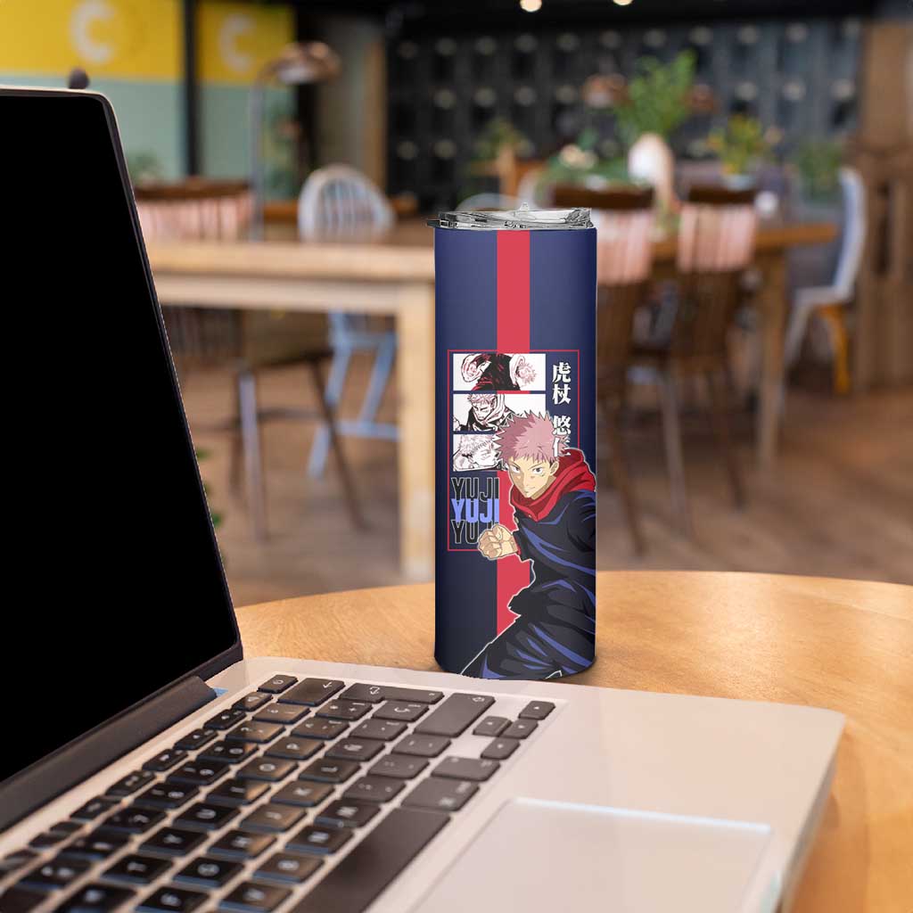 Yuji Itadori from Jujutsu Kaisen Skinny Tumbler with Action Pose and Energetic Expressions Design - The Mazicc