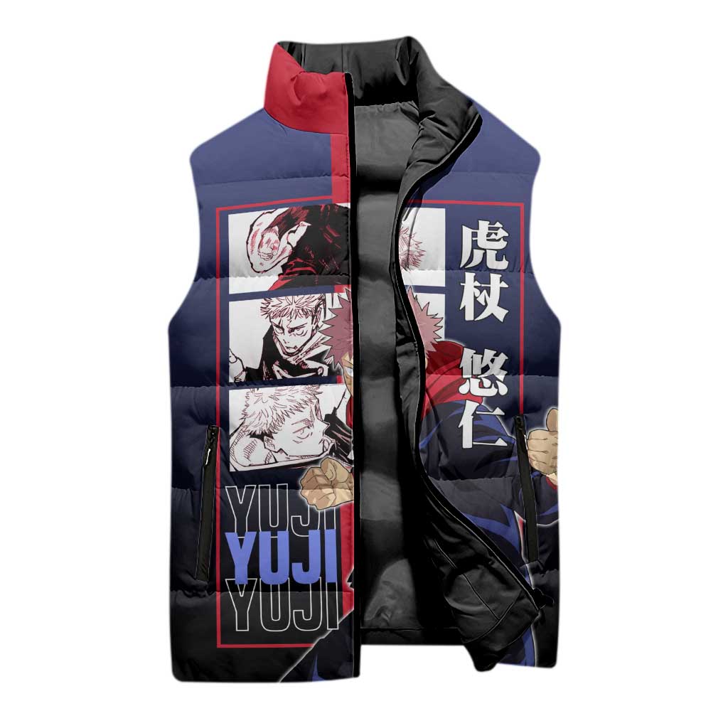 Yuji Itadori from Jujutsu Kaisen Sleeveless Puffer Jacket with Action Pose and Energetic Expressions Design - The Mazicc