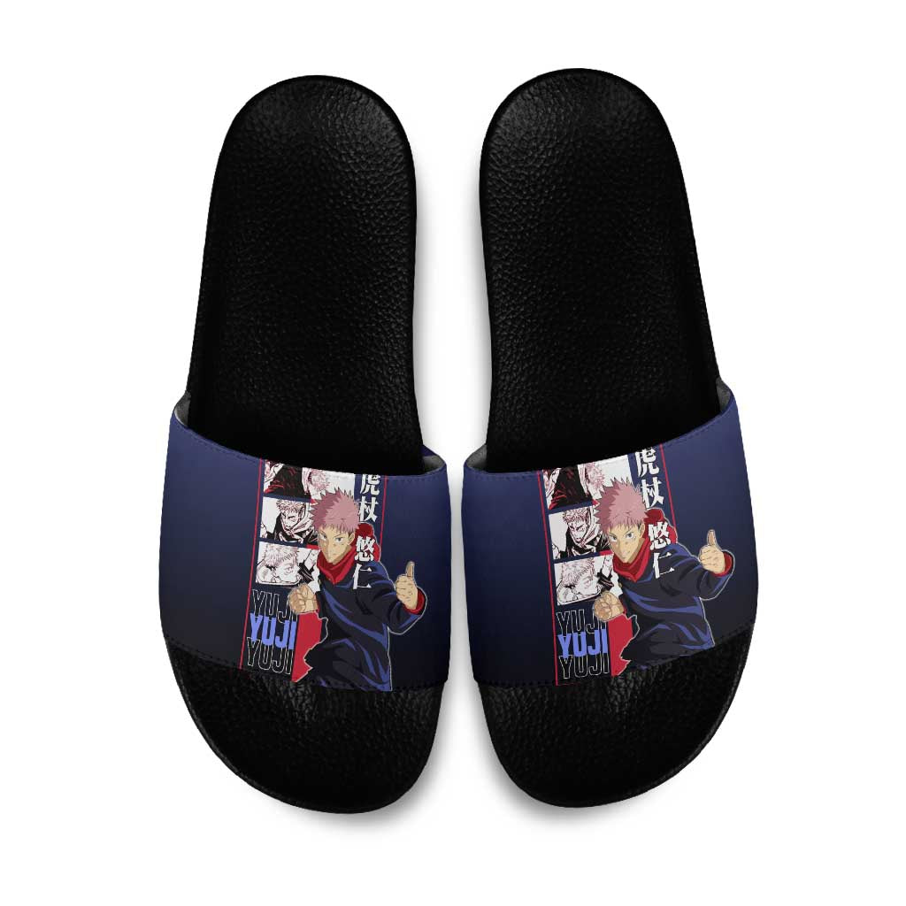 Yuji Itadori from Jujutsu Kaisen Slide Sandals with Action Pose and Energetic Expressions Design - The Mazicc