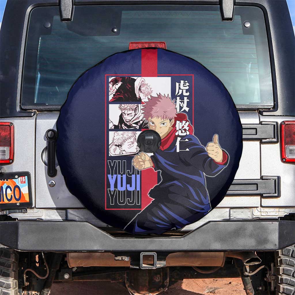 Yuji Itadori from Jujutsu Kaisen Spare Tire Cover with Action Pose and Energetic Expressions Design - The Mazicc