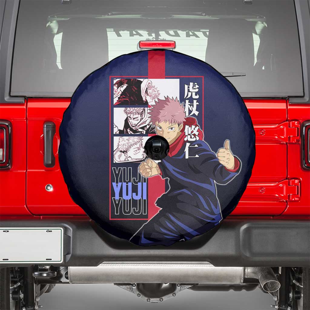 Yuji Itadori from Jujutsu Kaisen Spare Tire Cover with Action Pose and Energetic Expressions Design - The Mazicc