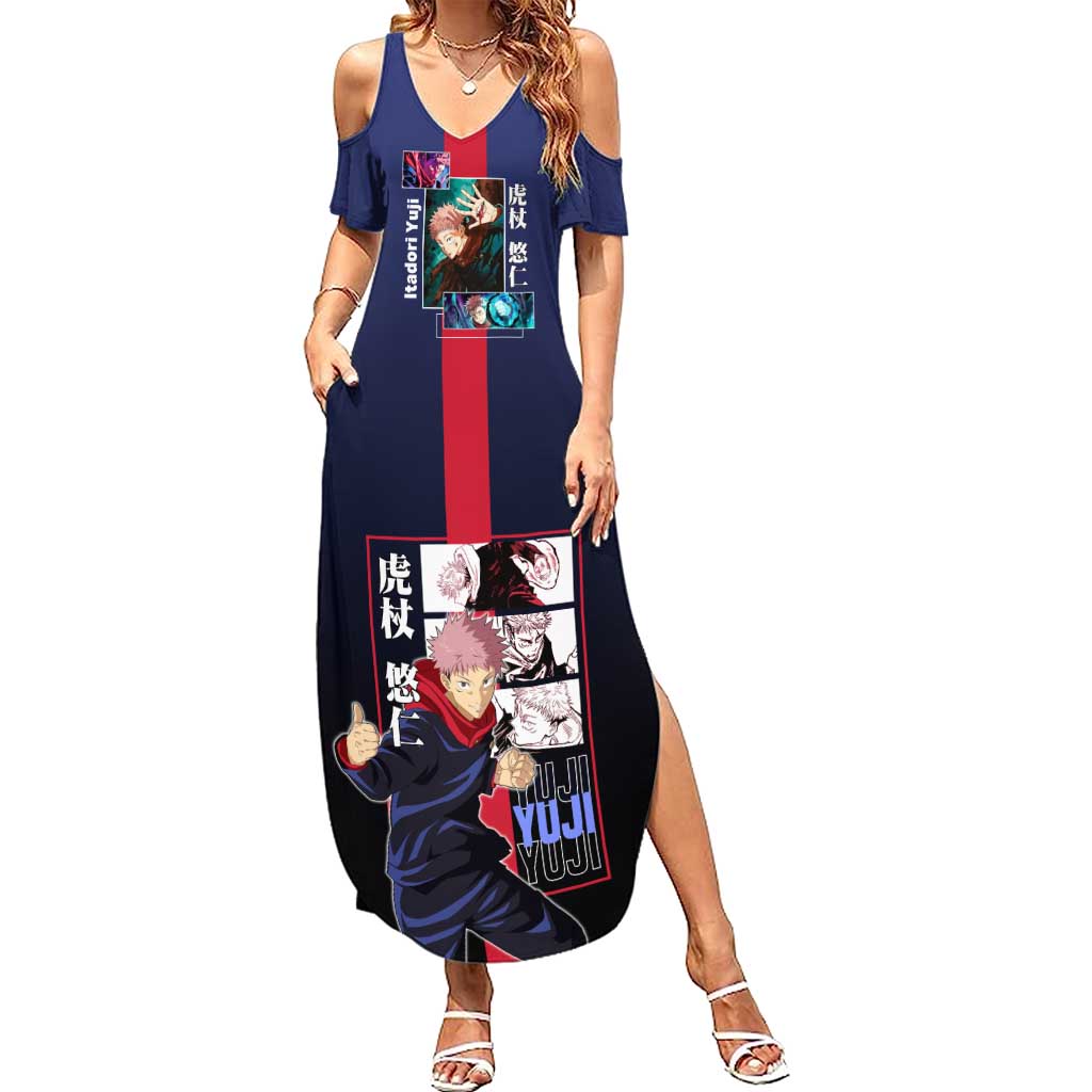 Yuji Itadori from Jujutsu Kaisen Summer Maxi Dress with Action Pose and Energetic Expressions Design - The Mazicc