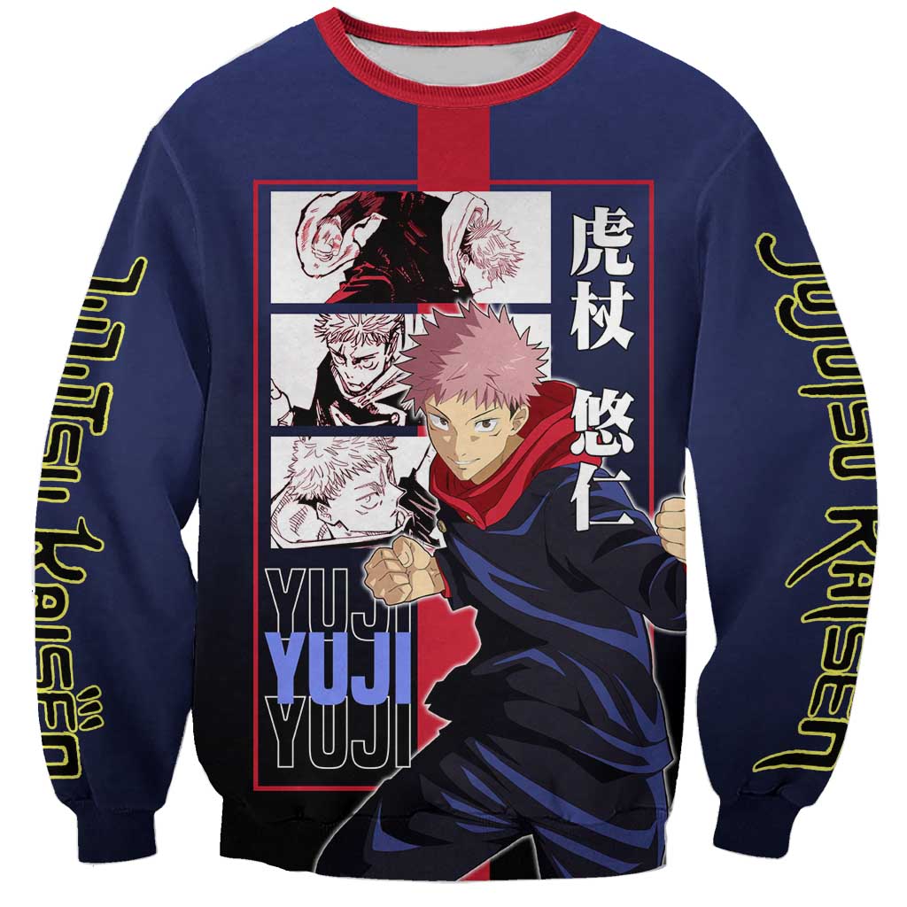 Yuji Itadori from Jujutsu Kaisen Sweatshirt with Action Pose and Energetic Expressions Design - The Mazicc
