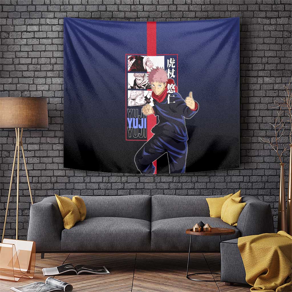 Yuji Itadori from Jujutsu Kaisen Tapestry with Action Pose and Energetic Expressions Design - The Mazicc