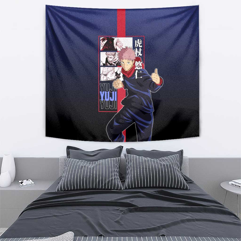 Yuji Itadori from Jujutsu Kaisen Tapestry with Action Pose and Energetic Expressions Design - The Mazicc