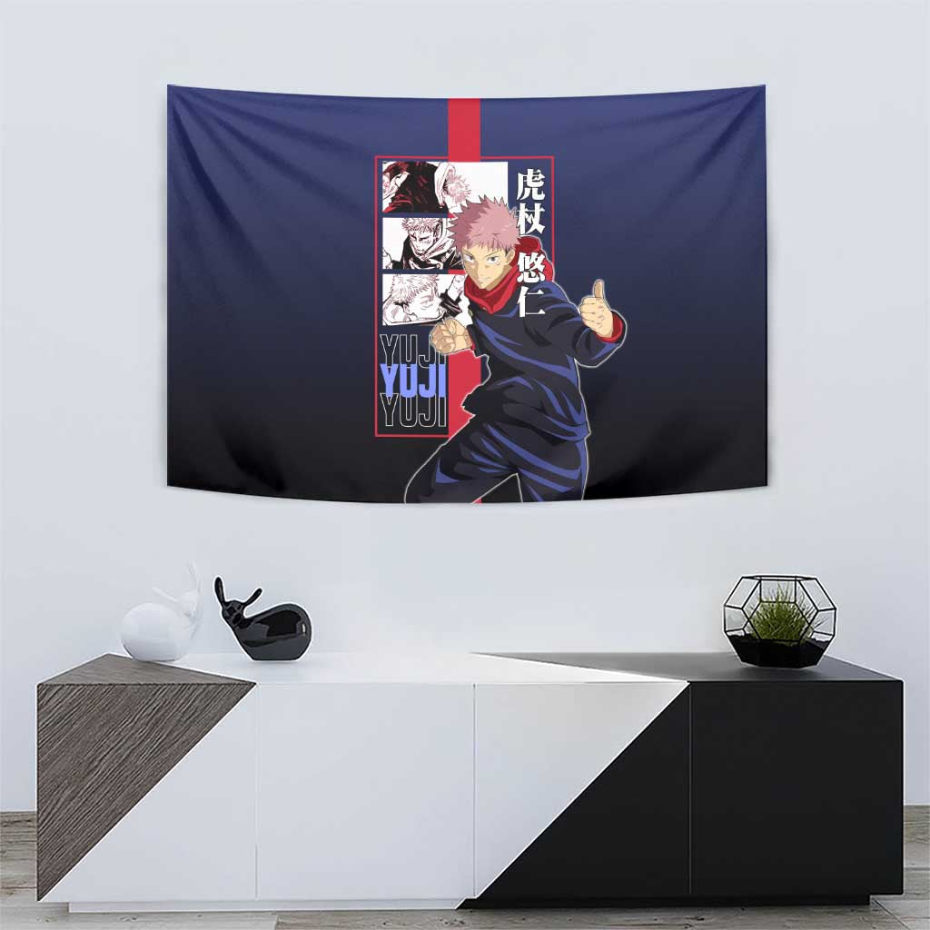 Yuji Itadori from Jujutsu Kaisen Tapestry with Action Pose and Energetic Expressions Design - The Mazicc