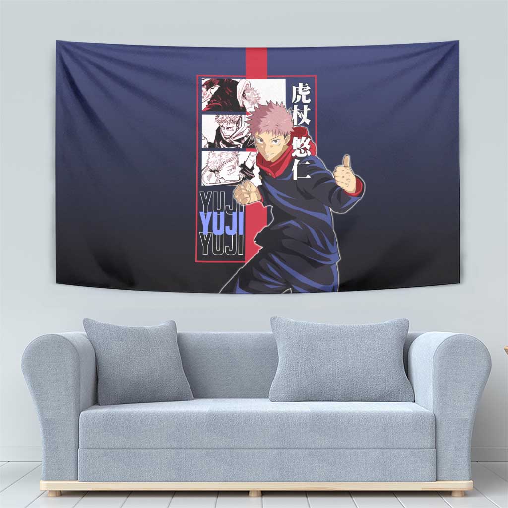 Yuji Itadori from Jujutsu Kaisen Tapestry with Action Pose and Energetic Expressions Design - The Mazicc