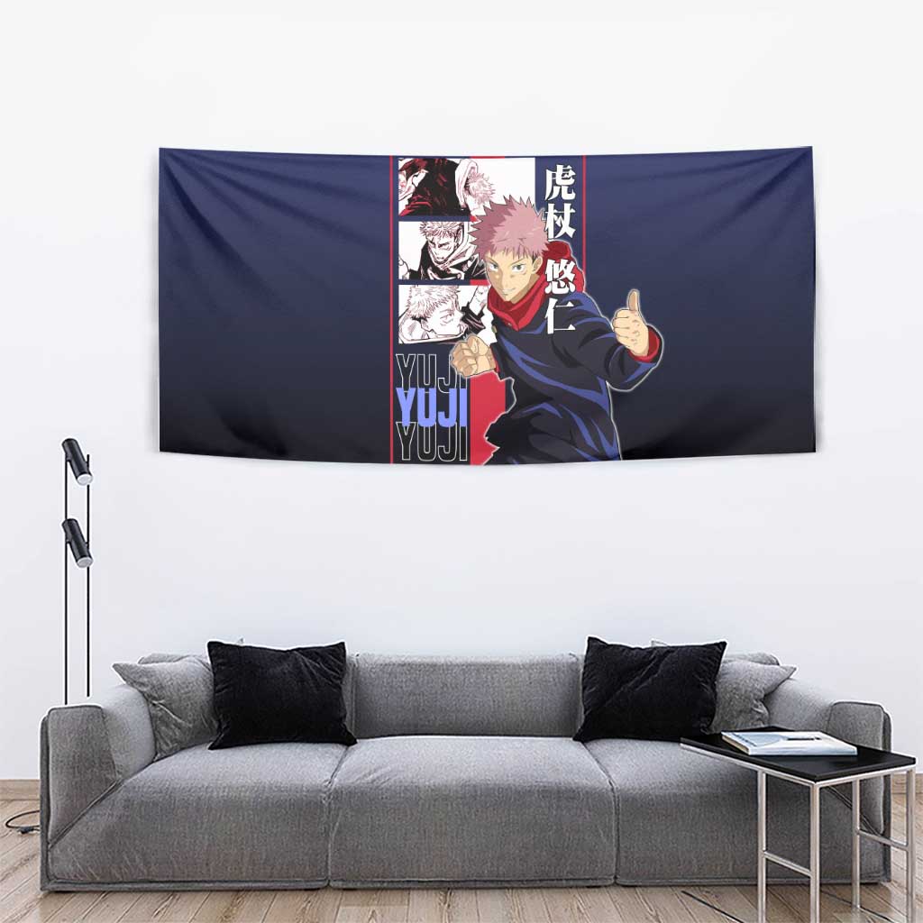 Yuji Itadori from Jujutsu Kaisen Tapestry with Action Pose and Energetic Expressions Design - The Mazicc