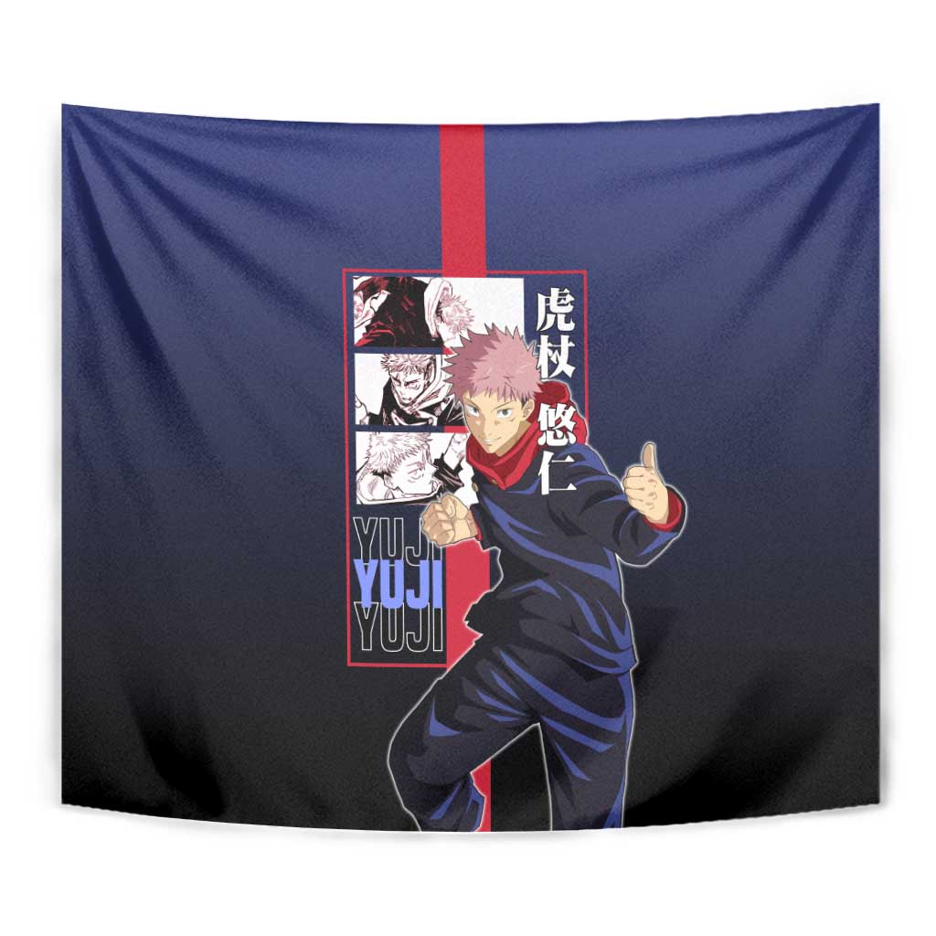 Yuji Itadori from Jujutsu Kaisen Tapestry with Action Pose and Energetic Expressions Design - The Mazicc