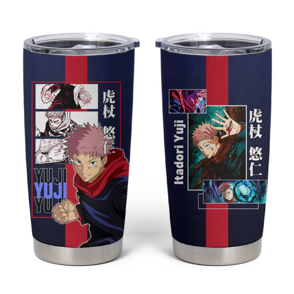 Yuji Itadori from Jujutsu Kaisen Tumbler Cup with Action Pose and Energetic Expressions Design - The Mazicc