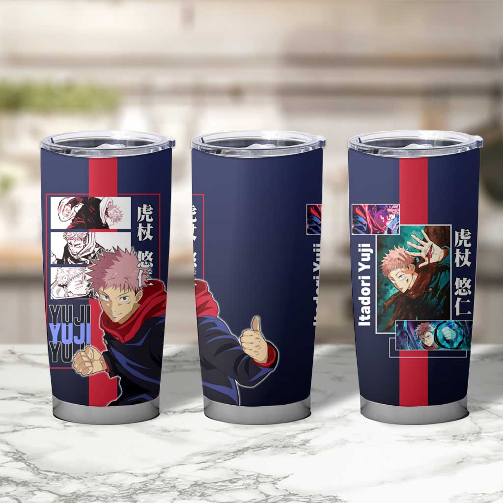 Yuji Itadori from Jujutsu Kaisen Tumbler Cup with Action Pose and Energetic Expressions Design - The Mazicc