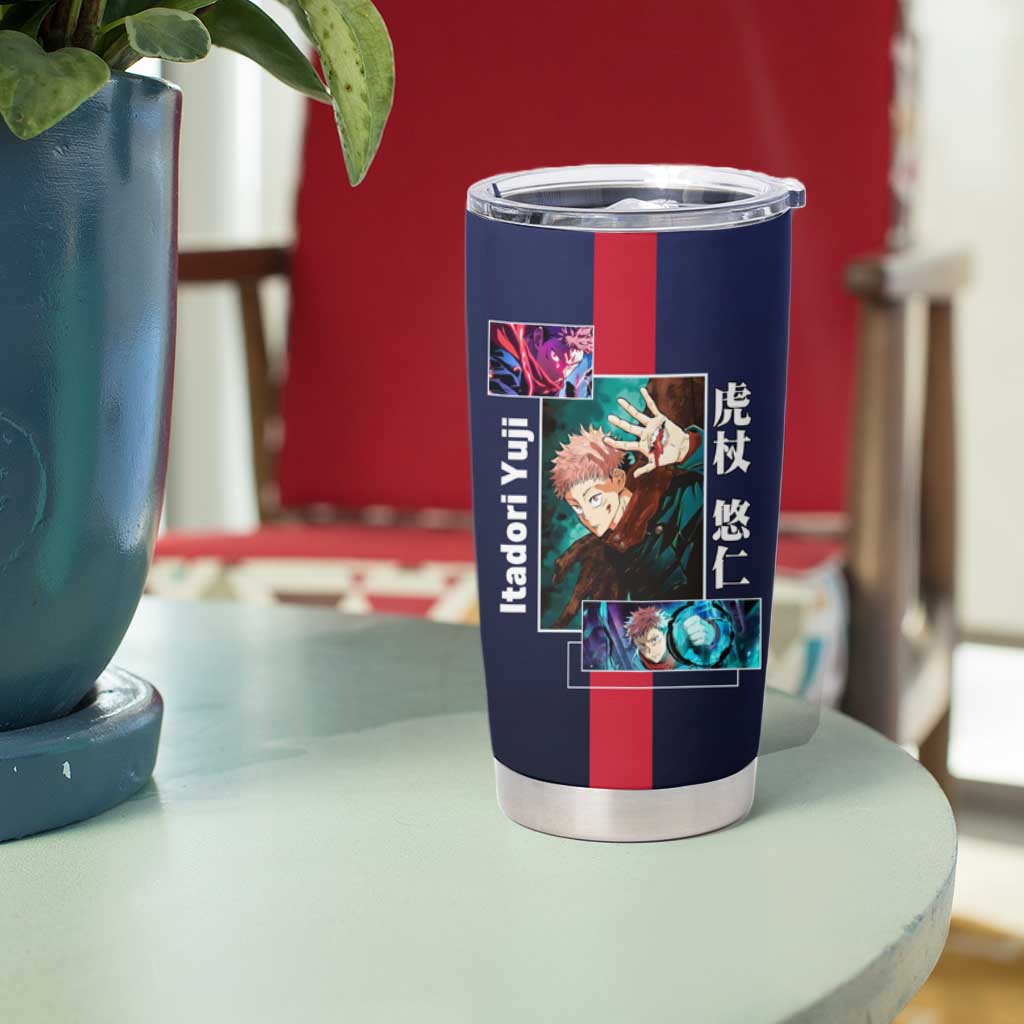 Yuji Itadori from Jujutsu Kaisen Tumbler Cup with Action Pose and Energetic Expressions Design - The Mazicc