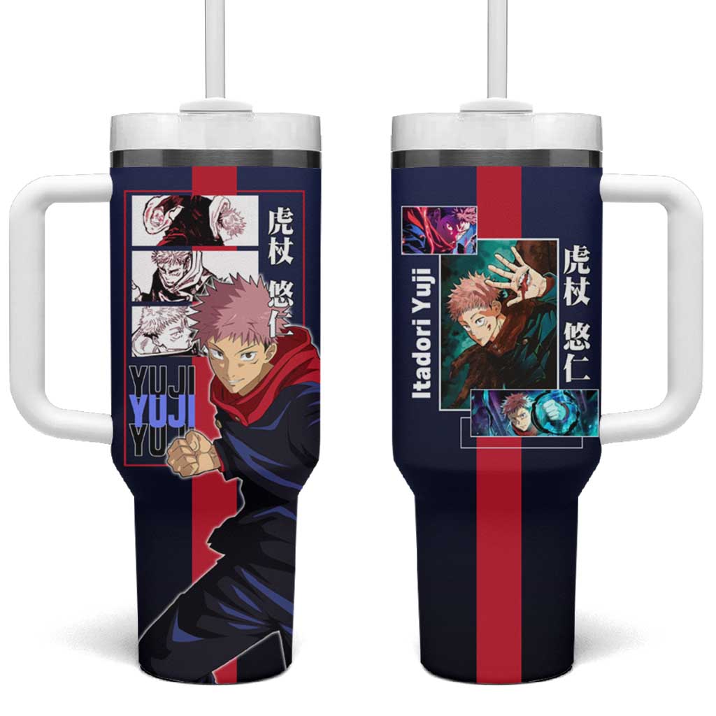 Yuji Itadori from Jujutsu Kaisen Tumbler With Handle with Action Pose and Energetic Expressions Design - The Mazicc