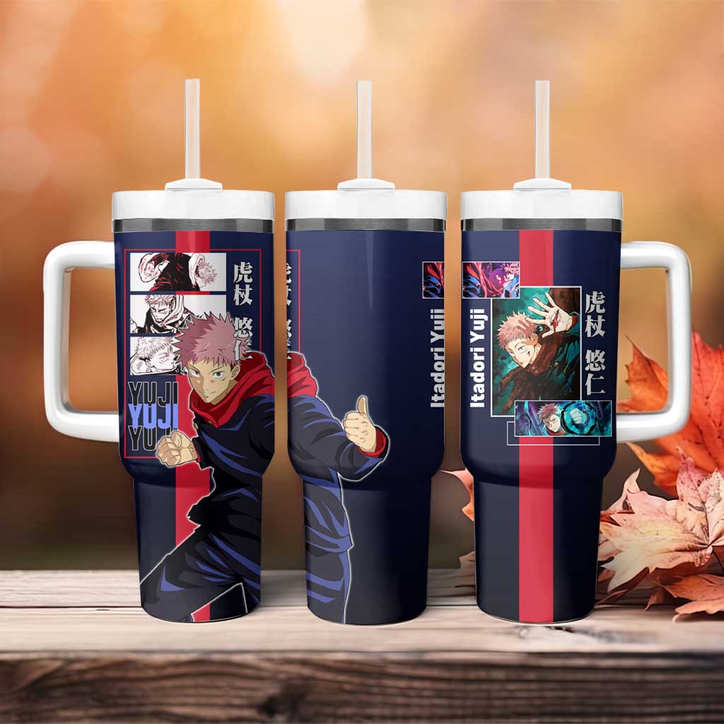 Yuji Itadori from Jujutsu Kaisen Tumbler With Handle with Action Pose and Energetic Expressions Design - The Mazicc