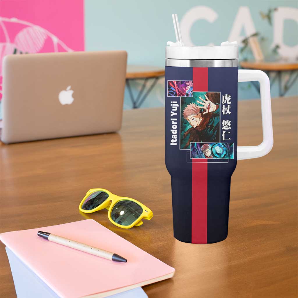 Yuji Itadori from Jujutsu Kaisen Tumbler With Handle with Action Pose and Energetic Expressions Design - The Mazicc
