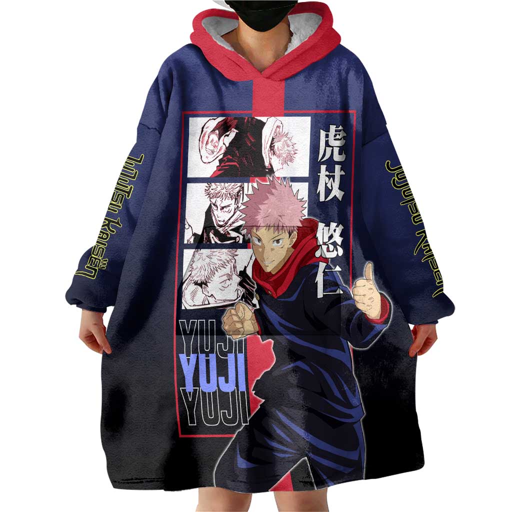 Yuji Itadori from Jujutsu Kaisen Wearable Blanket Hoodie with Action Pose and Energetic Expressions Design - The Mazicc