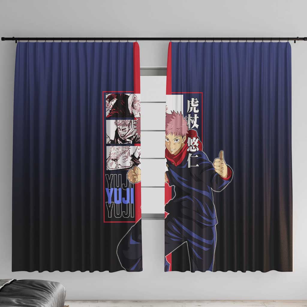 Yuji Itadori from Jujutsu Kaisen Window Curtain with Action Pose and Energetic Expressions Design - The Mazicc